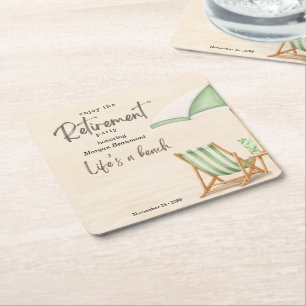 Sommerstrand Elegante Grüne Stühle Ruhestandsfeier Rechteckiger Pappuntersetzer