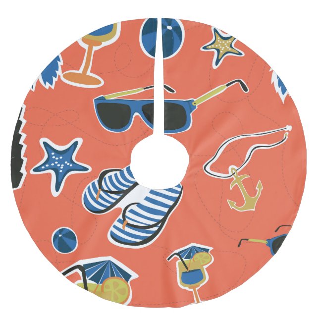Sommerstrand: Entspannung im nahtlosen Muster. Polyester Weihnachtsbaumdecke (Vorderseite)