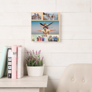 Sommerstrand Familienfoto-Collage-Design Quadratische Wanduhr
