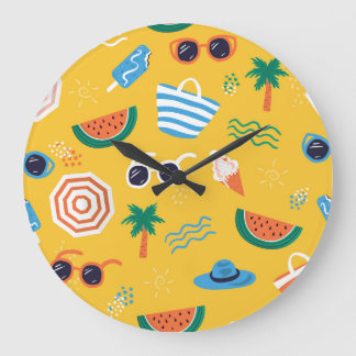 Sommerstrand: farbenfrohe, nahtlose Muster Große Wanduhr