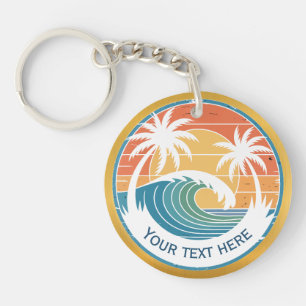 Sommerstrand I Retro-Sonnenuntergang-Surf und Palm Schlüsselanhänger