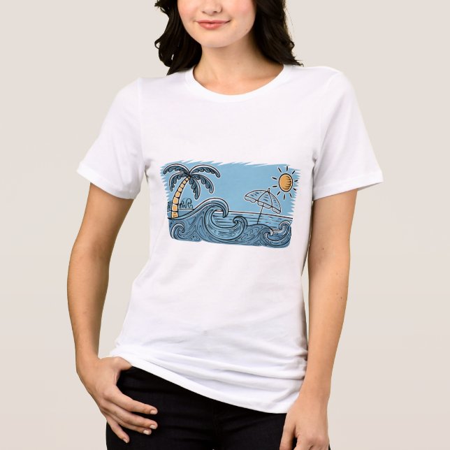 Sommerstrand-Illustration Tri-Blend Shirt (Vorderseite)
