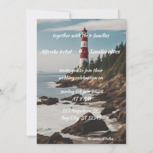 Sommerstrand Leuchtturm Aquarell Hochzeit Einladun Einladung