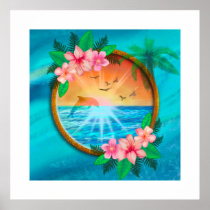 Sommerstrand Ozeanvögel fliegen am Himmel und warm Poster