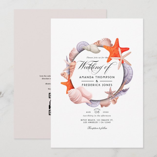 Sommerstrand QR-Code RSVP Hochzeit Einladung (Vorne/Hinten)