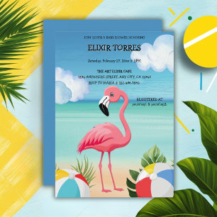Sommerstrand Rosa Flamingo Baby Shower Einladung