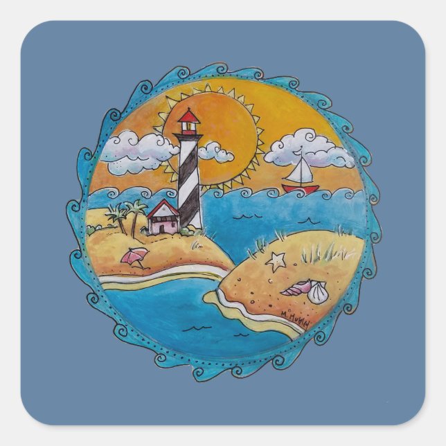Sommerstrand Spaß an der sonnigen Küste Quadratischer Aufkleber (Vorderseite)