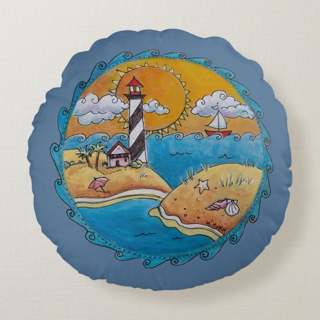 Sommerstrand Spaß an der sonnigen Küste Rundes Kissen (Vorderseite)