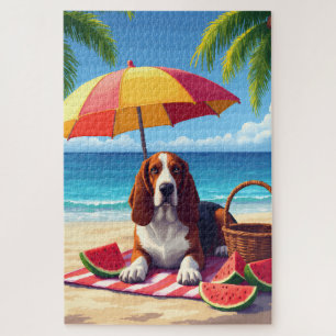 Sommerstrand Szene mit Basset Hound