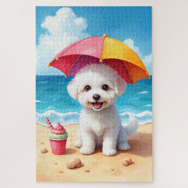 Sommerstrand Szene mit Bichon Frise (Vertikal)