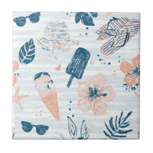 Sommerstrand Tropisches Blau Korallen gestreift  Fliese