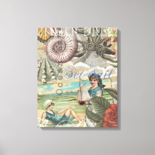 Sommerstrand vintage Oktopus antike Segel Leinwanddruck