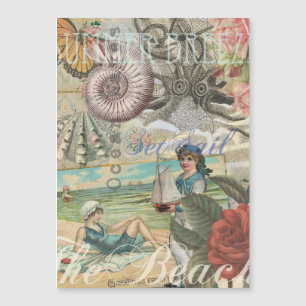 Sommerstrand vintage Oktopus antike Segelschifffah Magnetkarte