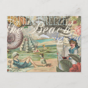 Sommerstrand vintage Oktopus antike Segelschifffah Postkarte