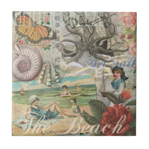 Sommerstrand Vintager Oktopus antikes Segeln Fliese