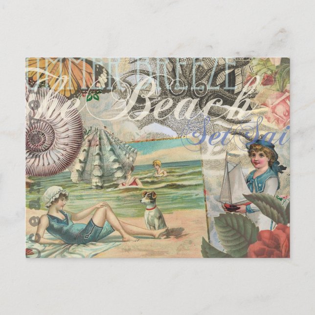 Sommerstrand Vintager Oktopus antikes Segeln Postkarte (Vorderseite)