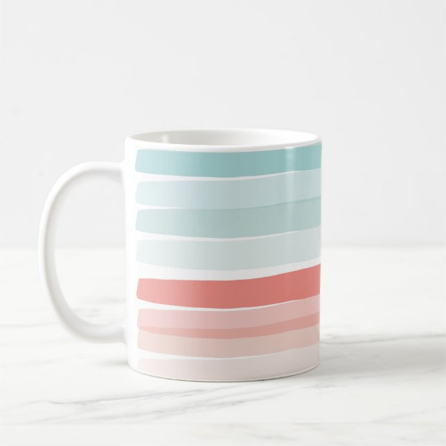 Sommerstreifen in korallenfarbener und türkisfarbe kaffeetasse (Links)