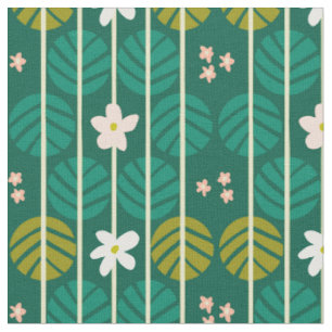 Sommerstreifen Retro-Blumen dunkelgrünen Stoff