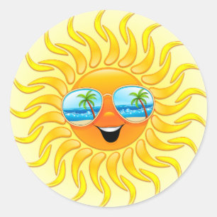 Sommersun-Cartoon mit Sonnenbrilleaufklebern Runder Aufkleber