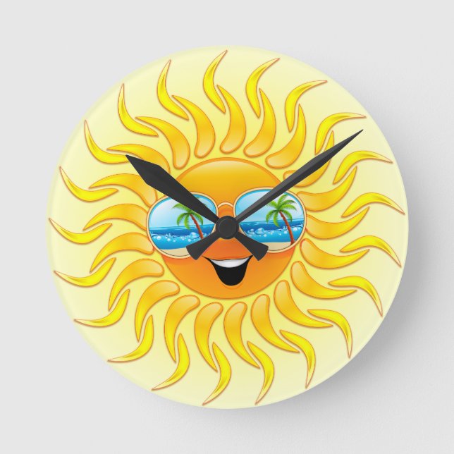 Sommersun-Cartoon mit Sonnenbrilleuhr Runde Wanduhr (Vorderseite)