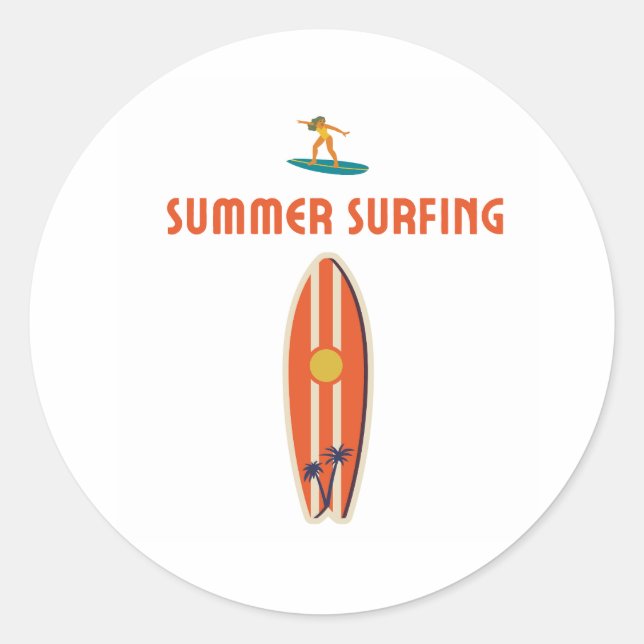 Sommersurfen Runder Aufkleber (Vorderseite)