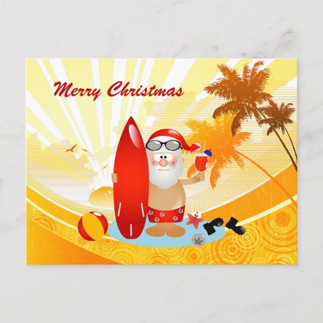 Sommersurfing Santa Feiertagspostkarte (Vorderseite)