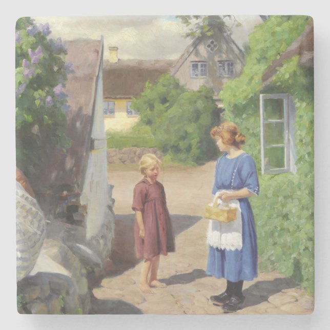 Sommertag in Dänemark (Mutter und Tochter) Steinuntersetzer (Vorderseite)