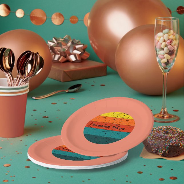 Sommertage Retro Sun Pappteller (Multi)