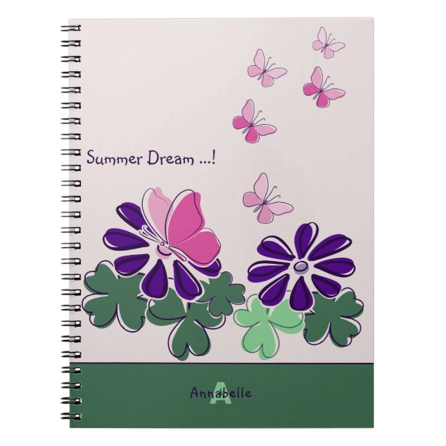 Sommertraum Rosa Lila Blume Schmetterling Notizblock (Vorderseite)