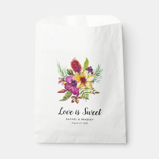Sommertropische Blume Hochzeitskuchen Geschenktütchen (Vorderseite)