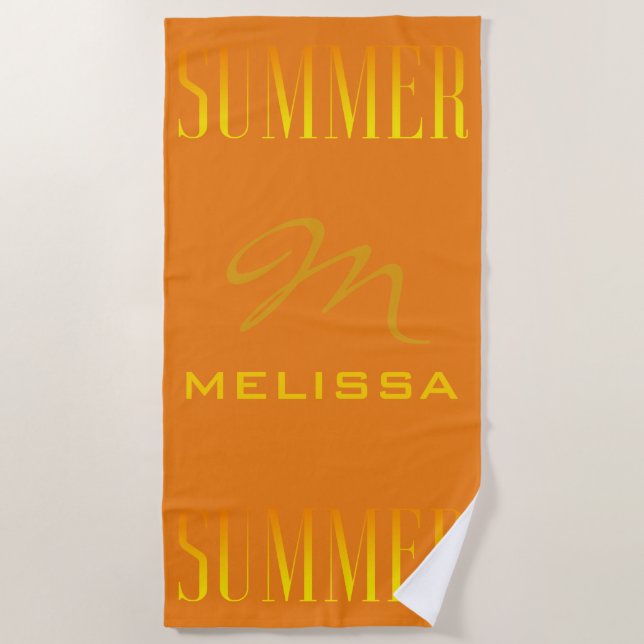 Sommertypografie Orangelber Individuelle Name Strandtuch (Vorderseite)