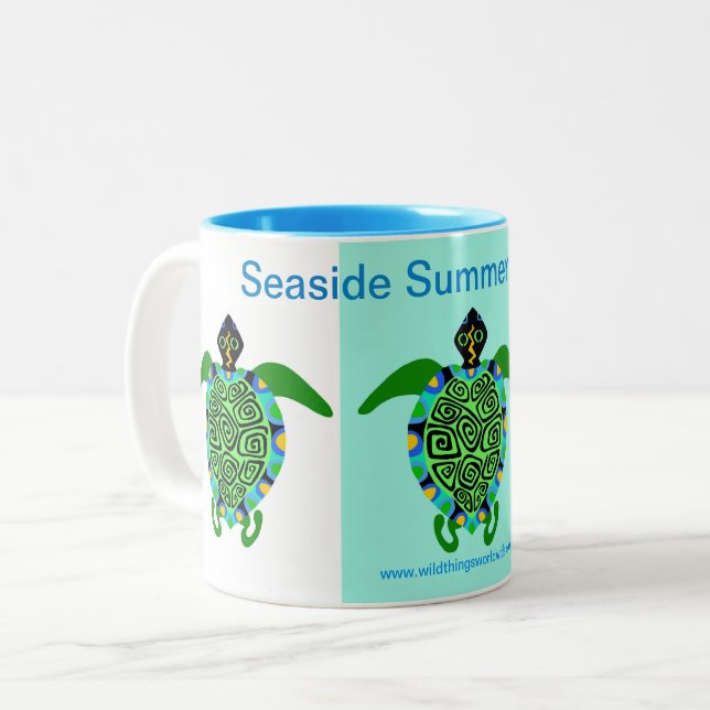 Sommerurlaub am Meer - Meeresschildkröte Zweifarbige Tasse (Vorderseite Links)