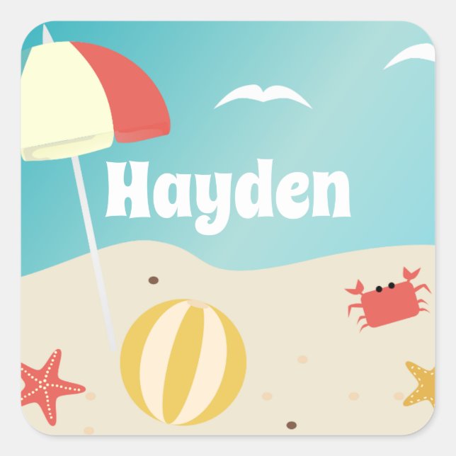 Sommerurlaub am Meer Personalisiert Quadratischer Aufkleber (Vorderseite)