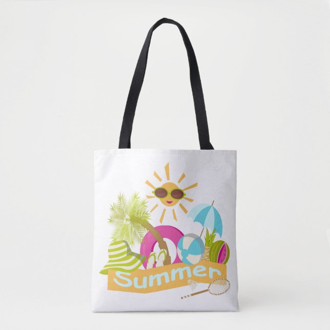 Sommerurlaub am Strand lächelnd Sonne in Sonnenbri Tasche (Vorderseite)