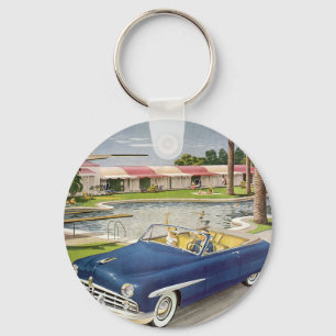 Sommerurlaub im Retro-Stil, Cabrio und Motel Schlüsselanhänger