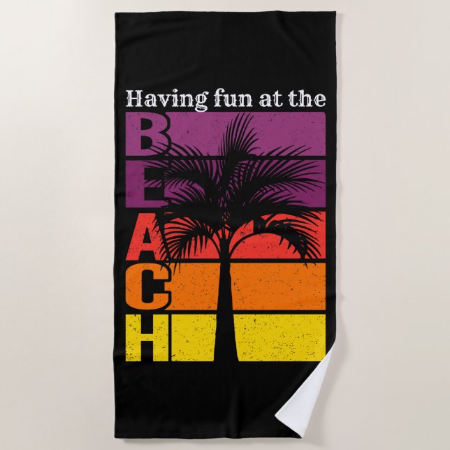 Sommerurlaub mit Spaß im Retro Beach Strandtuch (Vorderseite)
