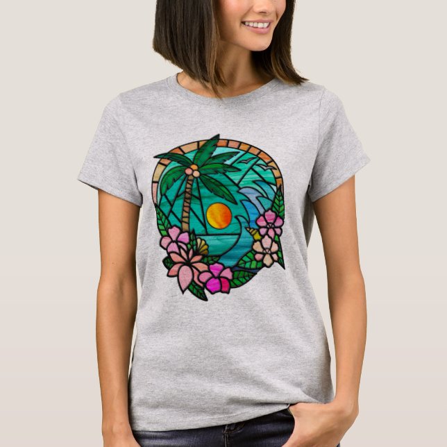 Sommerurlaub Ozeanstrand bei Sonnenuntergang T-Shirt (Vorderseite)