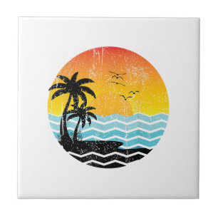 Sommerurlaub Palmen Retro Sonnenuntergang Tropisch Fliese