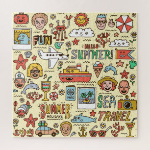 Sommerurlaub Reisen Doodle Set