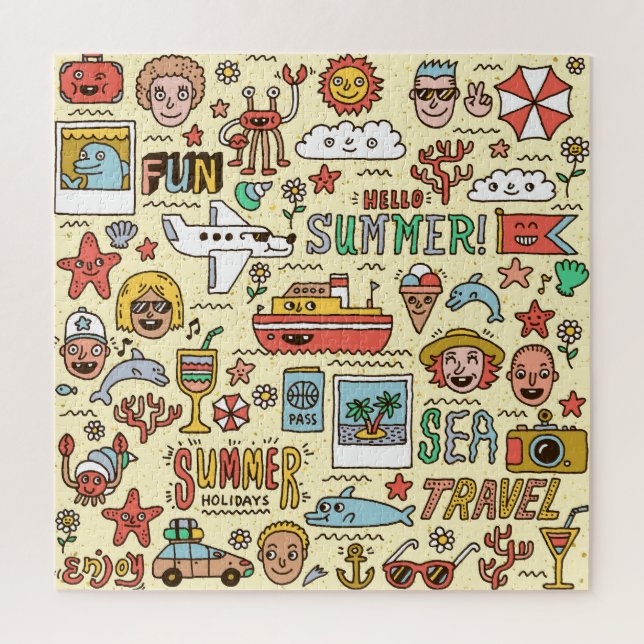 Sommerurlaub Reisen Doodle Set (Vertikal)