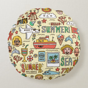 Sommerurlaub Reisen Doodle Set Rundes Kissen