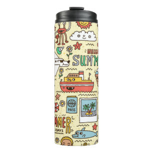 Sommerurlaub Reisen Doodle Set Thermosbecher
