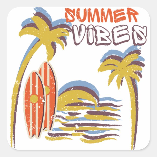 Sommerurlaub Vintag Quadratischer Aufkleber (Vorderseite)