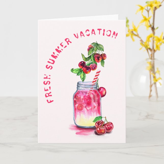Sommerurlaubskarte Frischkirsche Getränk Karte (Gelbe Blume)