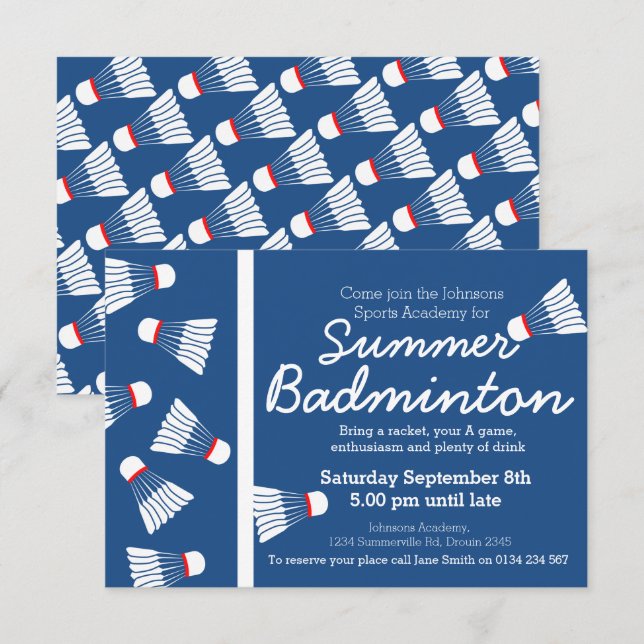Sommerveranstaltung "Badminton" lädt blau-weiß ein Einladung (Vorne/Hinten)