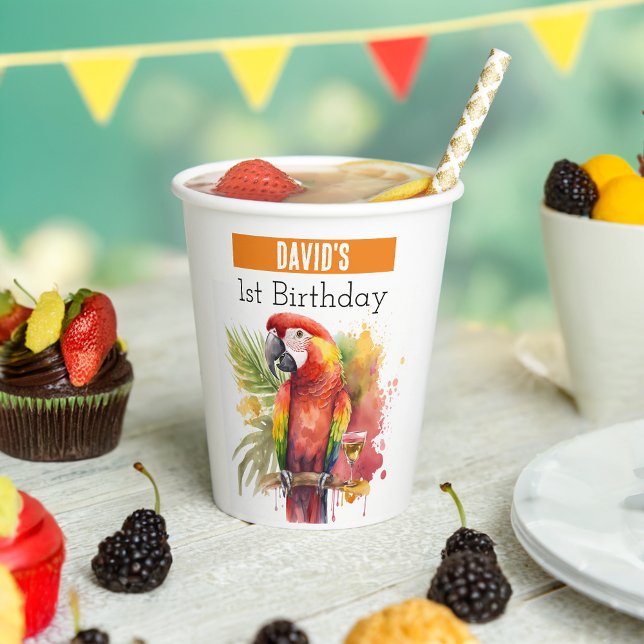 Sommervibes Papagei - 1. Geburtstag - Pappbecher (Von Creator hochgeladen)