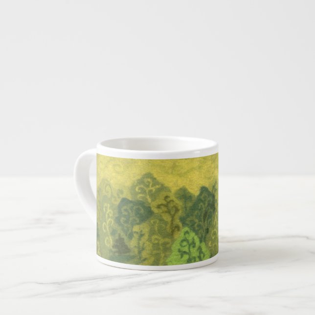 Sommerwald, Wollmalerei, Bäume grün & gelb Espressotasse (Vorderseite Links)