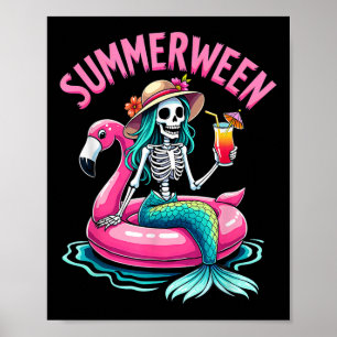 Sommerween Meerjungfrau Skelett Strand Flamingo Ha Poster