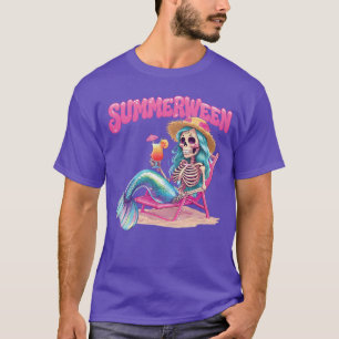 Sommerween Meerjungfrau Strand Skelett Sommer Hall T-Shirt