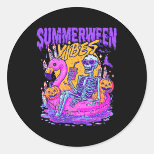 Sommerween-Skelett-Schwimm-Halloween-Flamingo-Stim Runder Aufkleber
